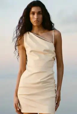 Shona Joy Lani Asymmetrical Gathered Mini Dress Vanilla Size 10 for rent on The Volte - image 4