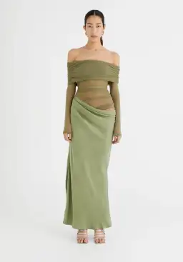 Benni Yasmin Off Shoulder Maxi Dress Pistachio Green Size 10 for rent on The Volte - image 1