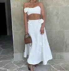 Zimmermann The Matchmaker Rose Bra and Flare Midi Skirt Set Ivory Size 1 / AU 10 for rent on The Volte - main image