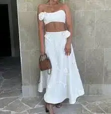 Zimmermann The Matchmaker Rose Bra and Flare Midi Skirt Set Ivory Size 1 / AU 10 for rent on The Volte - image 5