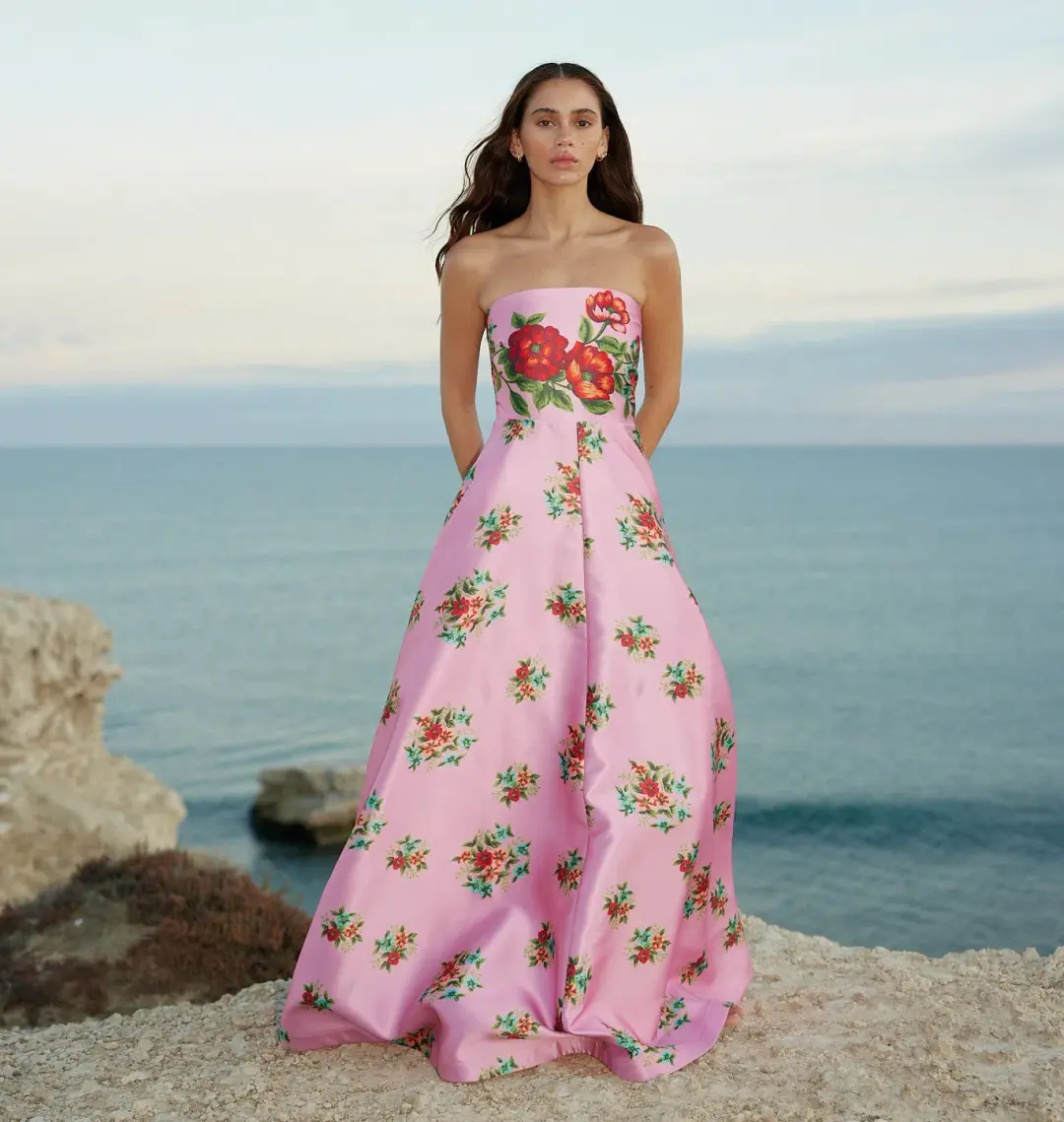 Aston Studio Audrey Dress in Salmon Bouquet Size 8 for rent on The Volte - main image