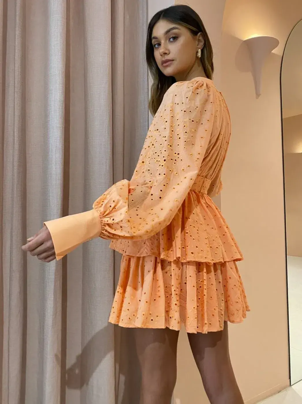 Acler Amelia Mini Dress Apricot Size 8 for rent on The Volte - main image