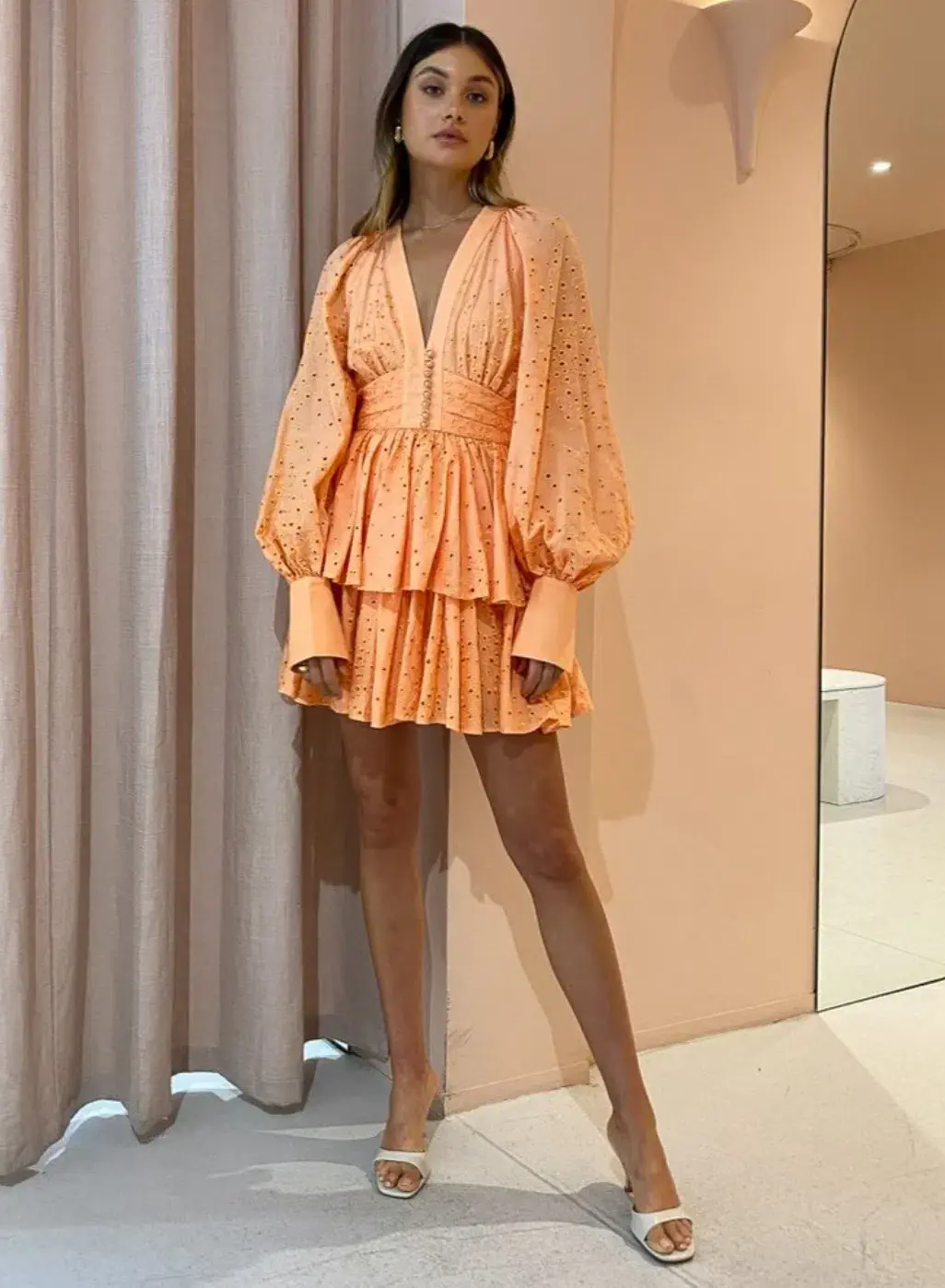 Acler Amelia Mini Dress Apricot Size 8 for rent on The Volte - main image