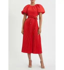 Rebecca Vallance Puff Sleeve Open Back Dress Red Size 14