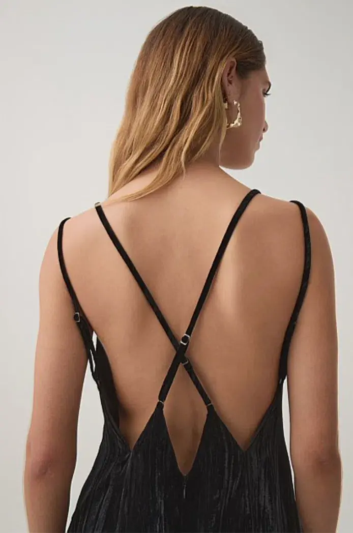 Aje Moonbow Velvet Maxi Dress Black Size 8 for rent on The Volte - main image