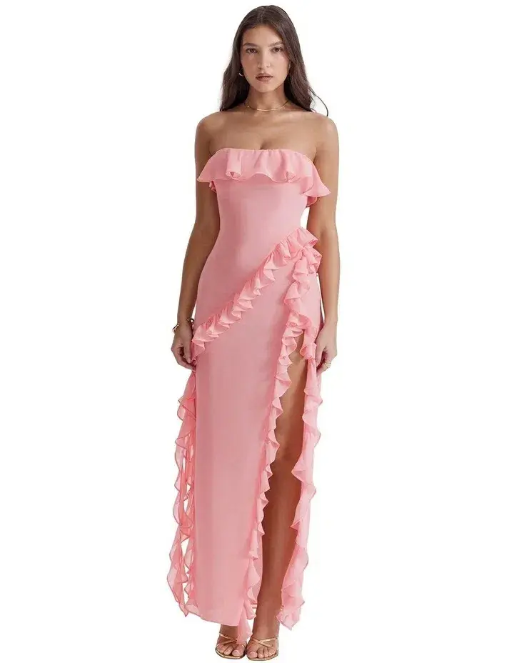 House of CB Sarina Ruffle Maxi Dress in Pink Size S / AU 8 for rent on The Volte - main image