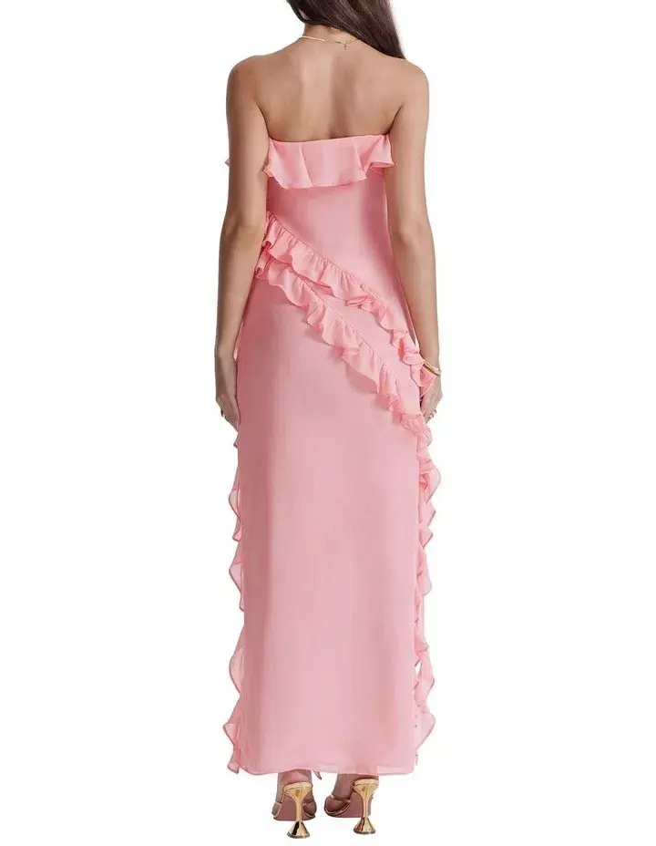 House of CB Sarina Ruffle Maxi Dress in Pink Size S / AU 8 for rent on The Volte - main image