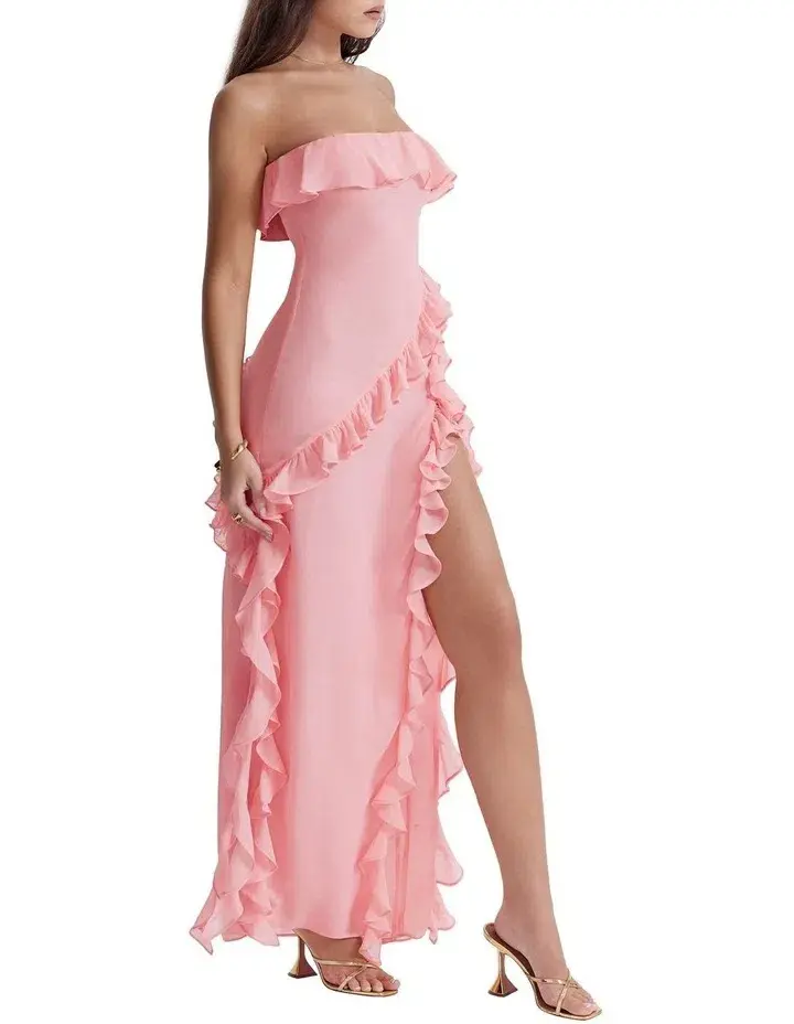 House of CB Sarina Ruffle Maxi Dress in Pink Size S / AU 8 for rent on The Volte - main image