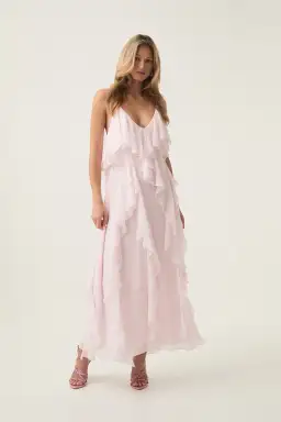 Aje Valentine Frill Maxi Dress Pastel Pink Size 10