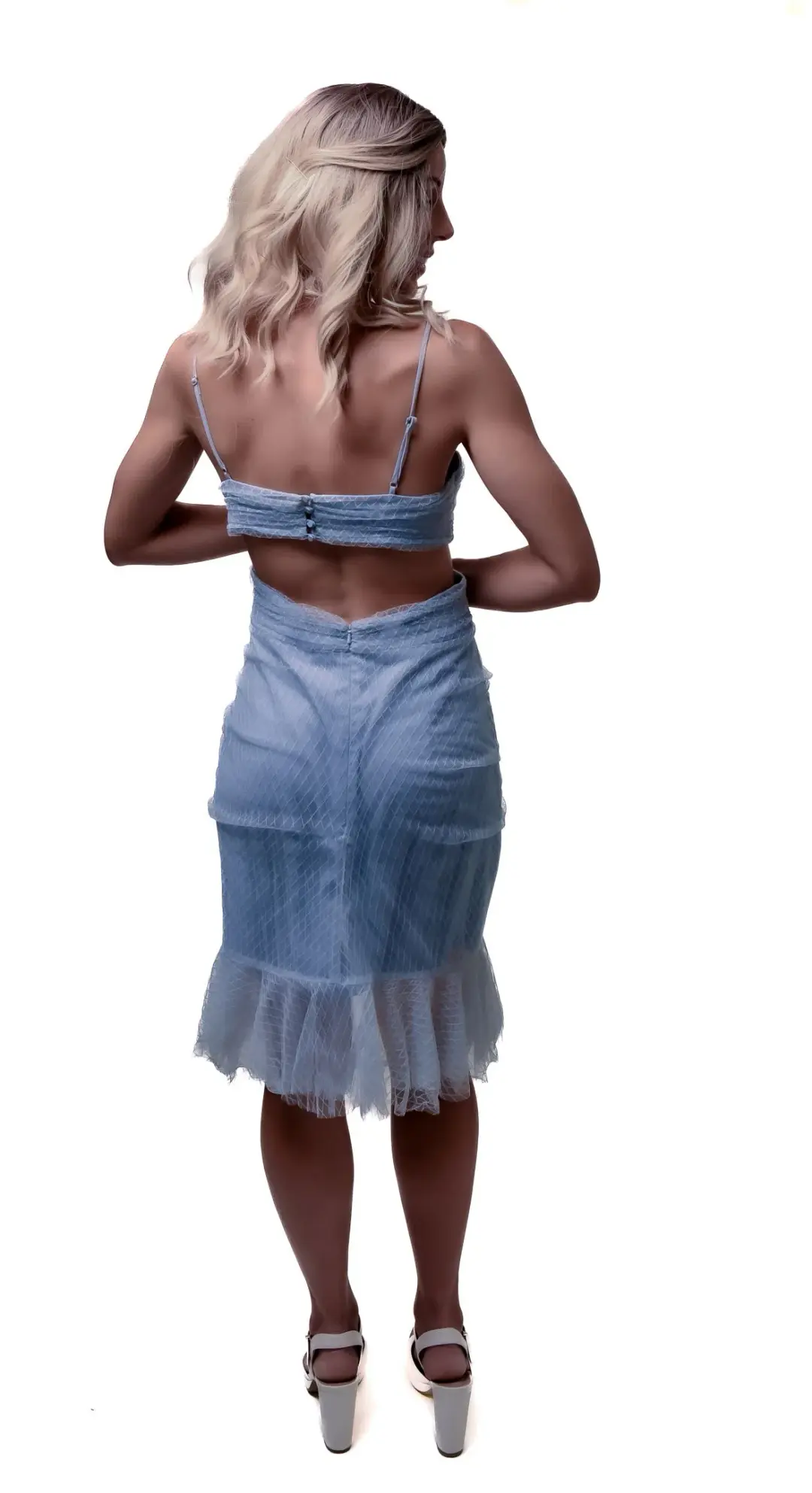 Alice McCall Tulle Cut Out Midi Dress Dusty Blue Size 12 for rent on The Volte - main image