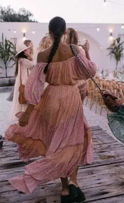 Spell & The Gypsy Rae Off Shoulder Gown Pink Peach Floral Size S / AU 8 for rent on The Volte - main image