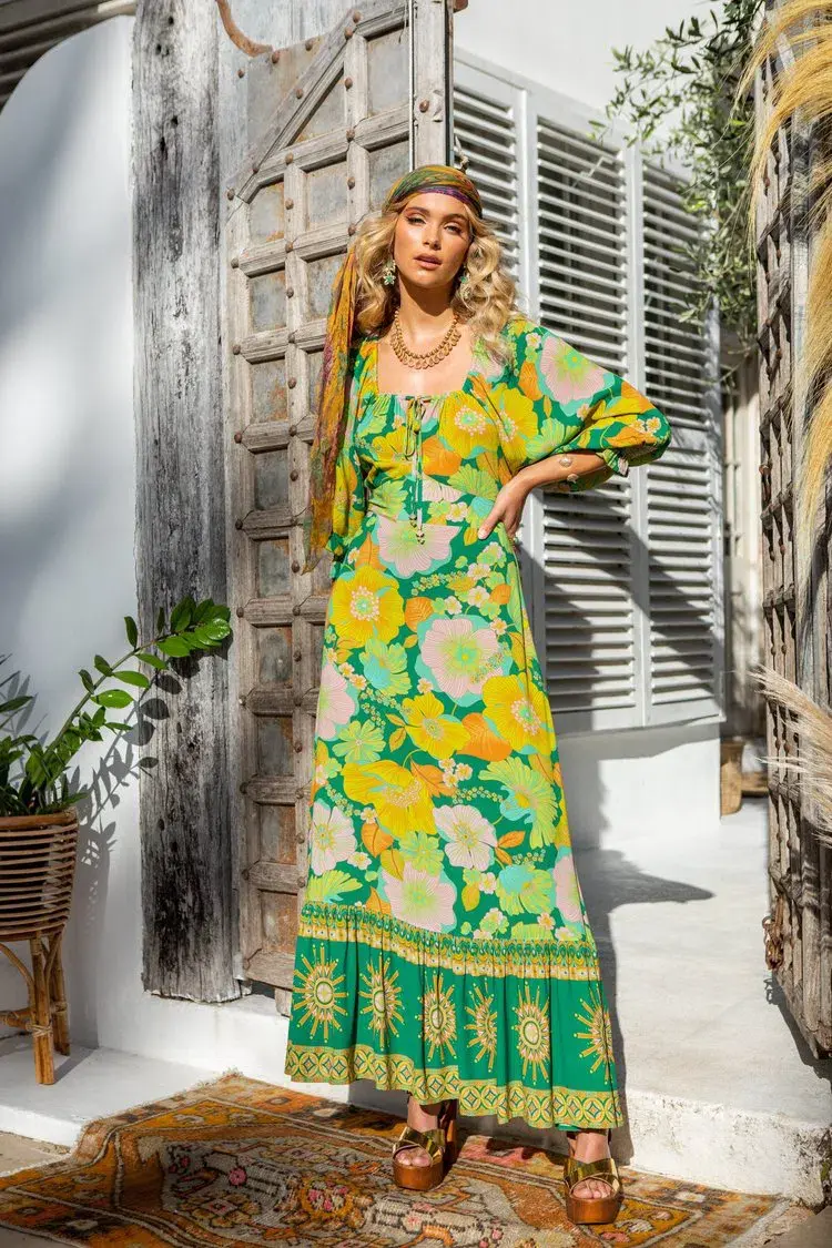 Nine Lives Bazaar Gigi Long Sleeve Maxi Gown Green AUS 6 / US 2 / EUR 34 for rent on The Volte - main image