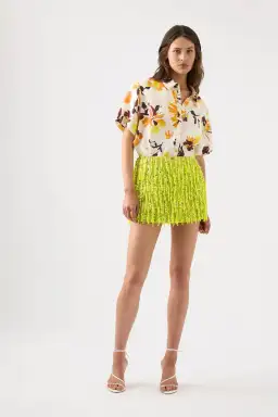 Aje Garni Sequin Micro Mini Skirt Chartreuse Green Size 12