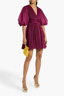 Zimmermann Puff Sleeve Plisse Mini Dress Plum Size 1 / AU 10
