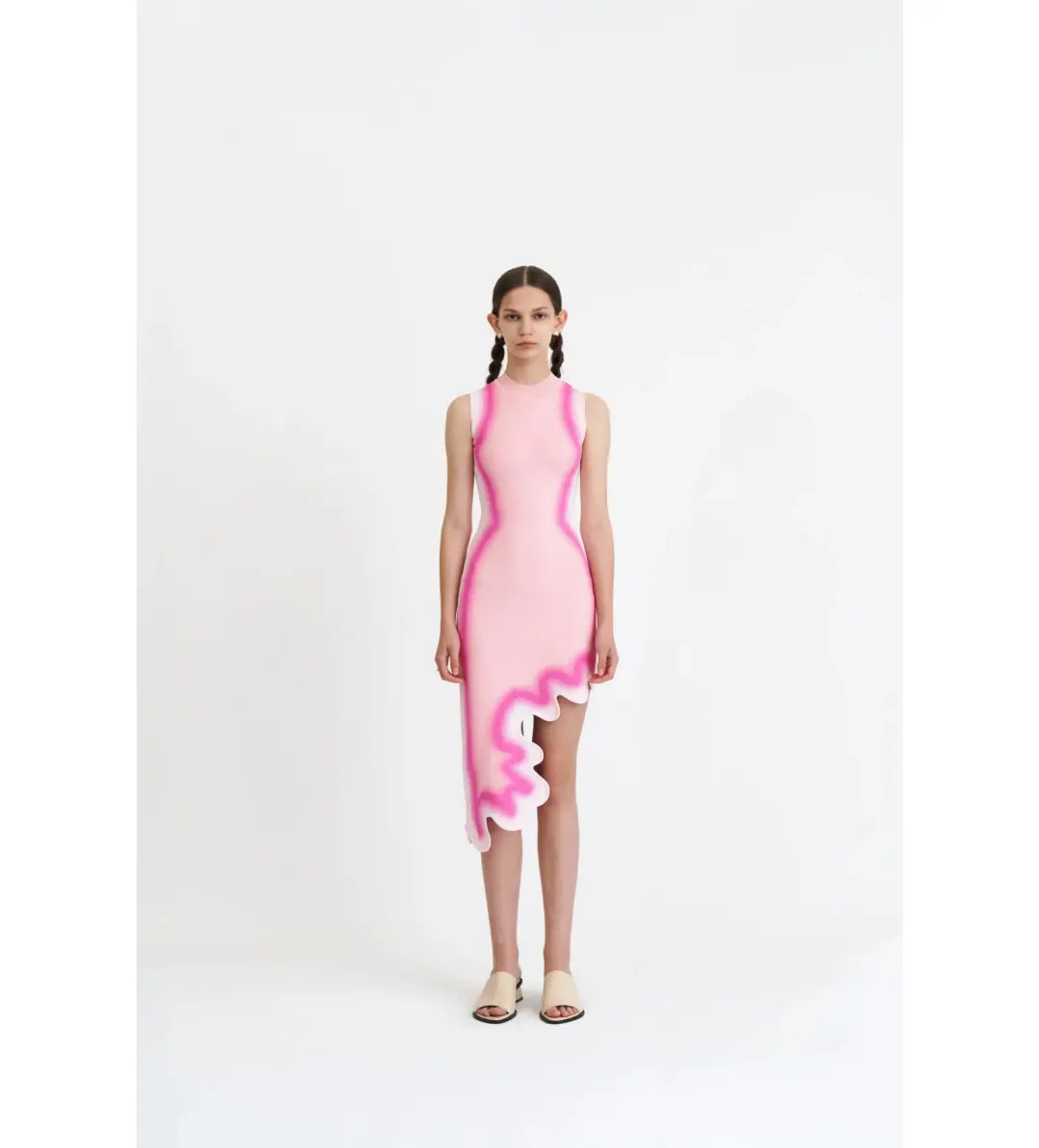 PH5 Brooklyn Wavy Asymmetric Midi Dress in Chiffon Pink Size M / AU 12 for rent on The Volte - main image