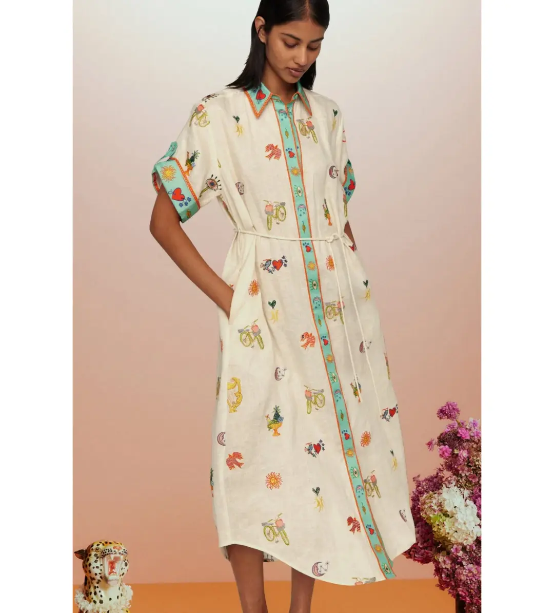 Alémais Holiday Go-to Embroidered Shirtdress Print Size AU 16 for rent on The Volte - main image
