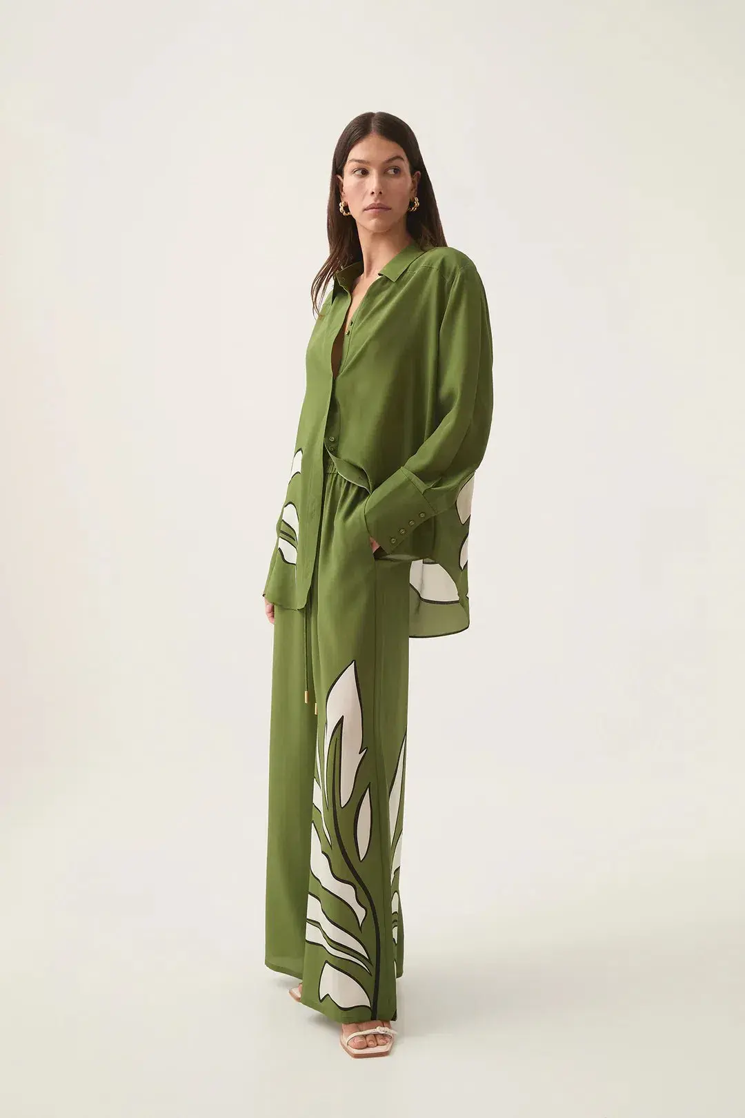 Aje Planetary Silk Drawcord Pants Abstract Fern Size AU 6 for rent on The Volte - main image