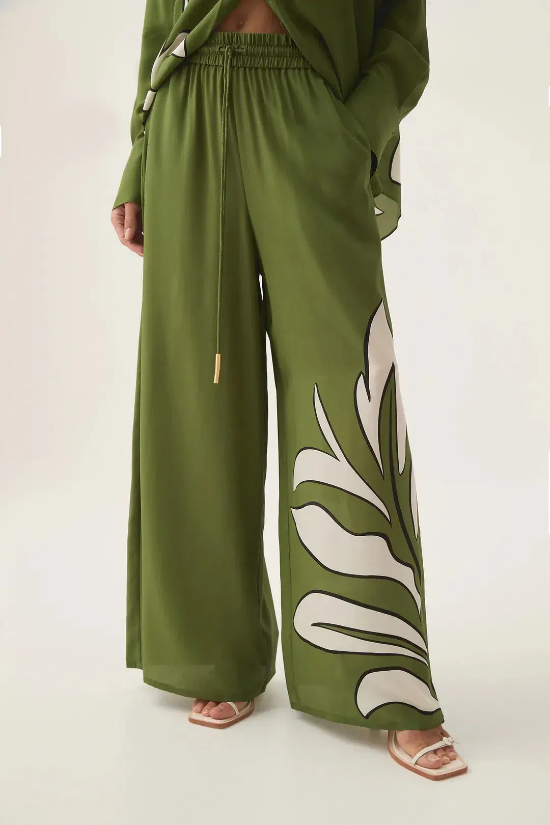 Aje Planetary Silk Drawcord Pants Abstract Fern Size AU 6 for rent on The Volte - main image