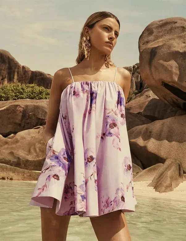 Zimmermann Lightburst Puff Mini Dress in Purple Floral Size 2 / AU 6 for rent on The Volte - main image