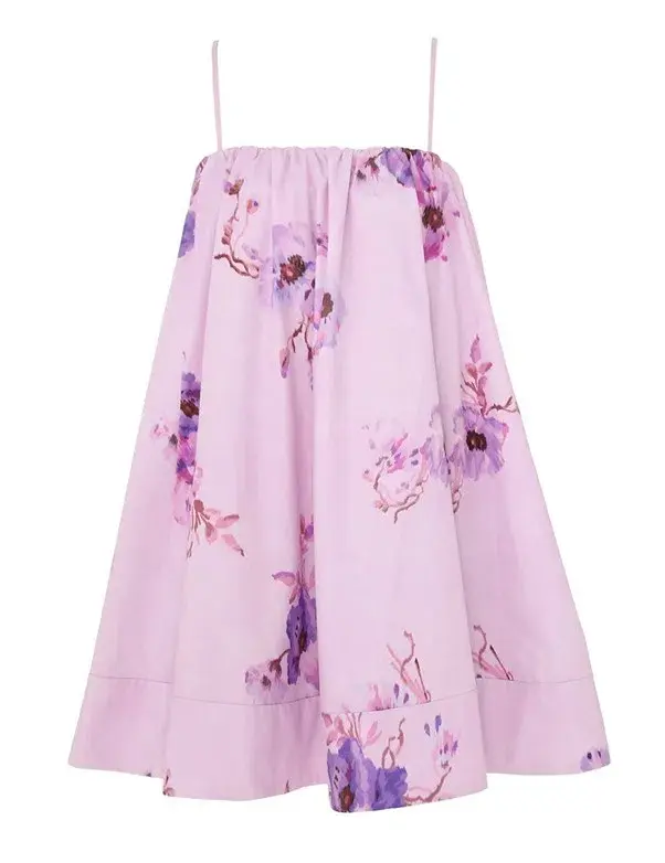 Zimmermann Lightburst Puff Mini Dress in Purple Floral Size 2 / AU 6 for rent on The Volte - main image
