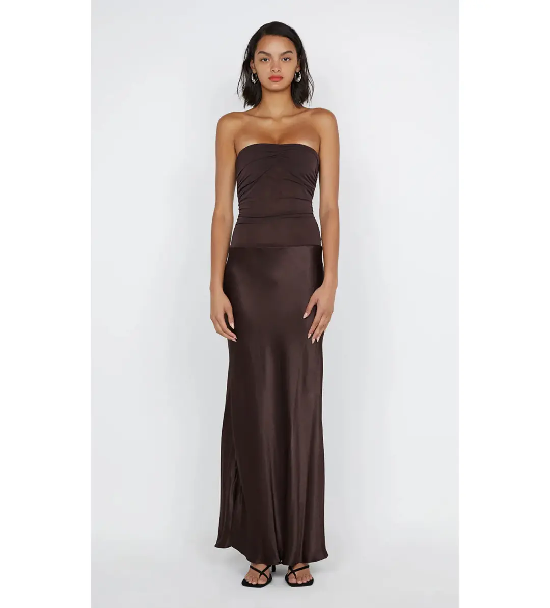 Bec & Bridge Dua Strapless Dress Dark Chocolate Size AU 6 for rent on The Volte - main image