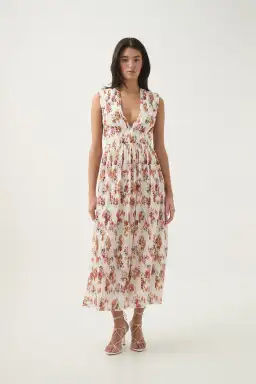 Aje Becoming Bow Back Midi Dress Flora Natura Size AU 10