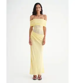 Benni Nico Off Shoulder Maxi Dress in Butter Size AU 8 for rent on The Volte - image 1
