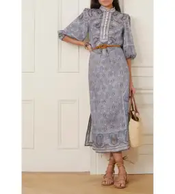 Zimmermann Vitali Paisley Linen Dress in Blue Size 3 / AU 14
