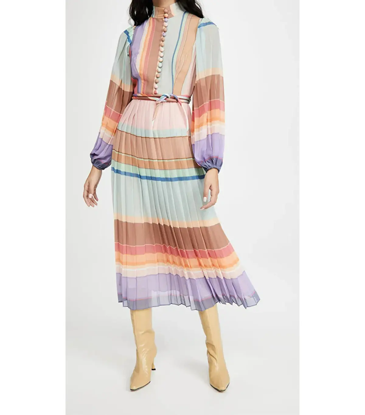 Zimmermann Rainbow Striped Crepe De Chine Midi Dress Multi Size 0 /AU 8 - Image 1