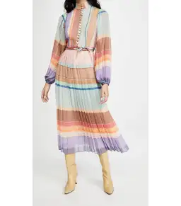 Zimmermann Rainbow Striped Crepe De Chine Midi Dress Multi Size 0 /AU 8 for rent on The Volte - image 1