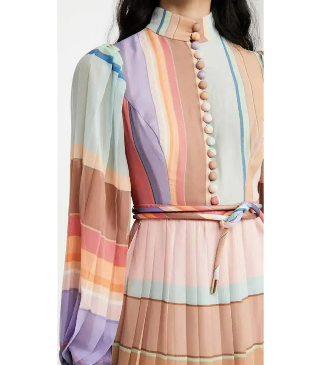 Zimmermann Rainbow Striped Crepe De Chine Midi Dress Multi Size 0 /AU 8 for rent on The Volte - main image