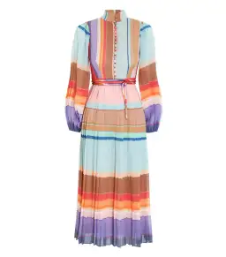 Zimmermann Rainbow Striped Crepe De Chine Midi Dress Multi Size 0 /AU 8 for rent on The Volte - image 4