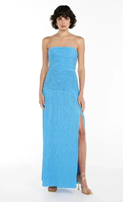 Manning Cartell Double Time Pleat Strapless Dress in Cerulean Blue Size 12 for rent on The Volte - main image