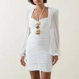 Rebecca Vallance Guinevere Gathered Woven Mini Dress White Size 12 for rent on The Volte - image 2