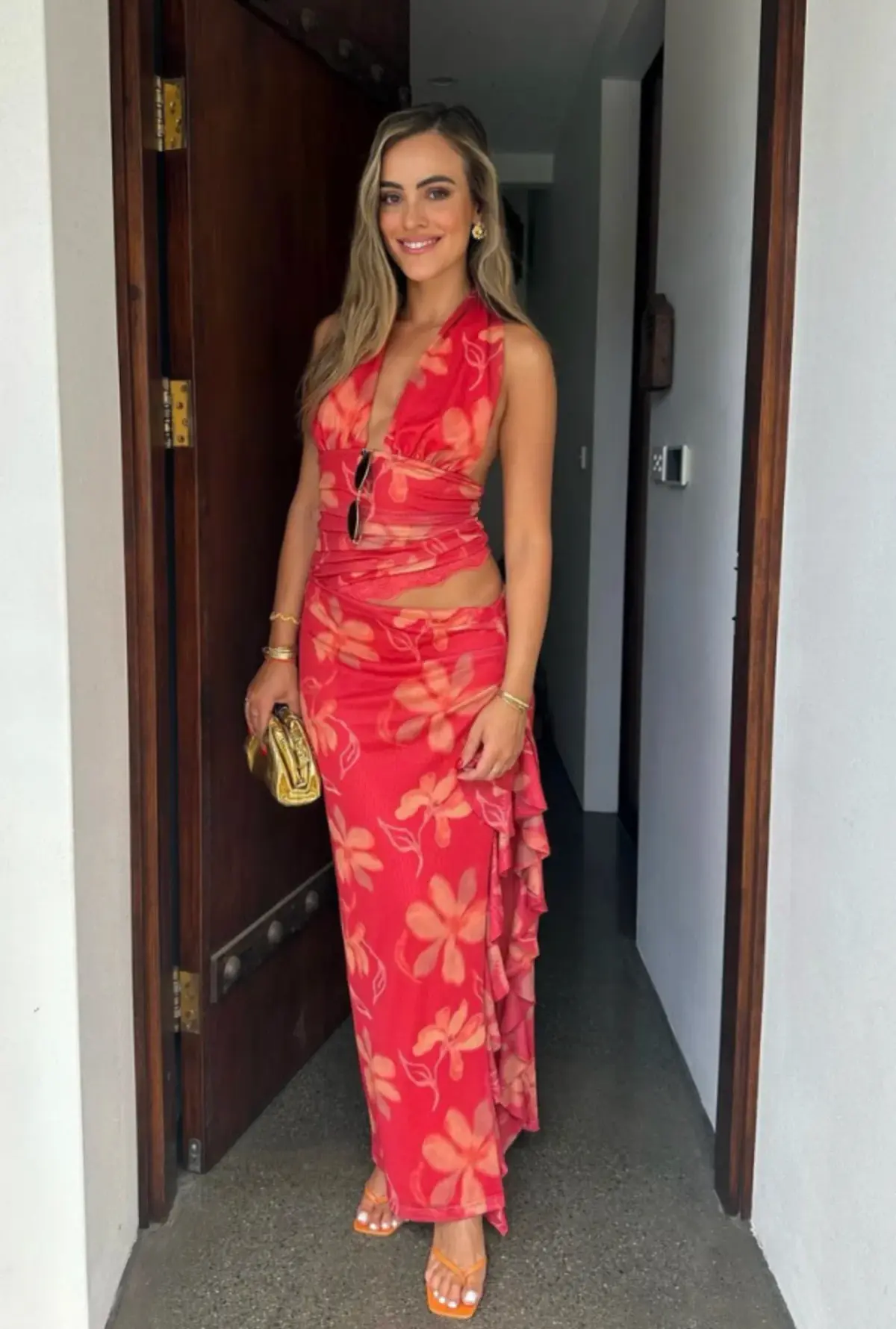 Benni Penelope Halter Maxi Dress Hibiscus Floral Size 6 - Image 4