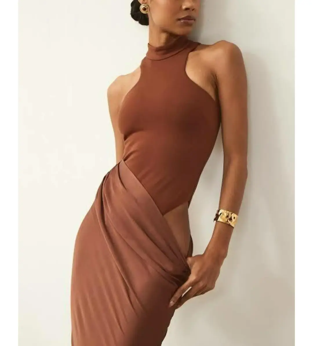 Camila Coelho Estrella Maxi Dress Nutshell Brown Size XS / AU 6 for rent on The Volte - main image