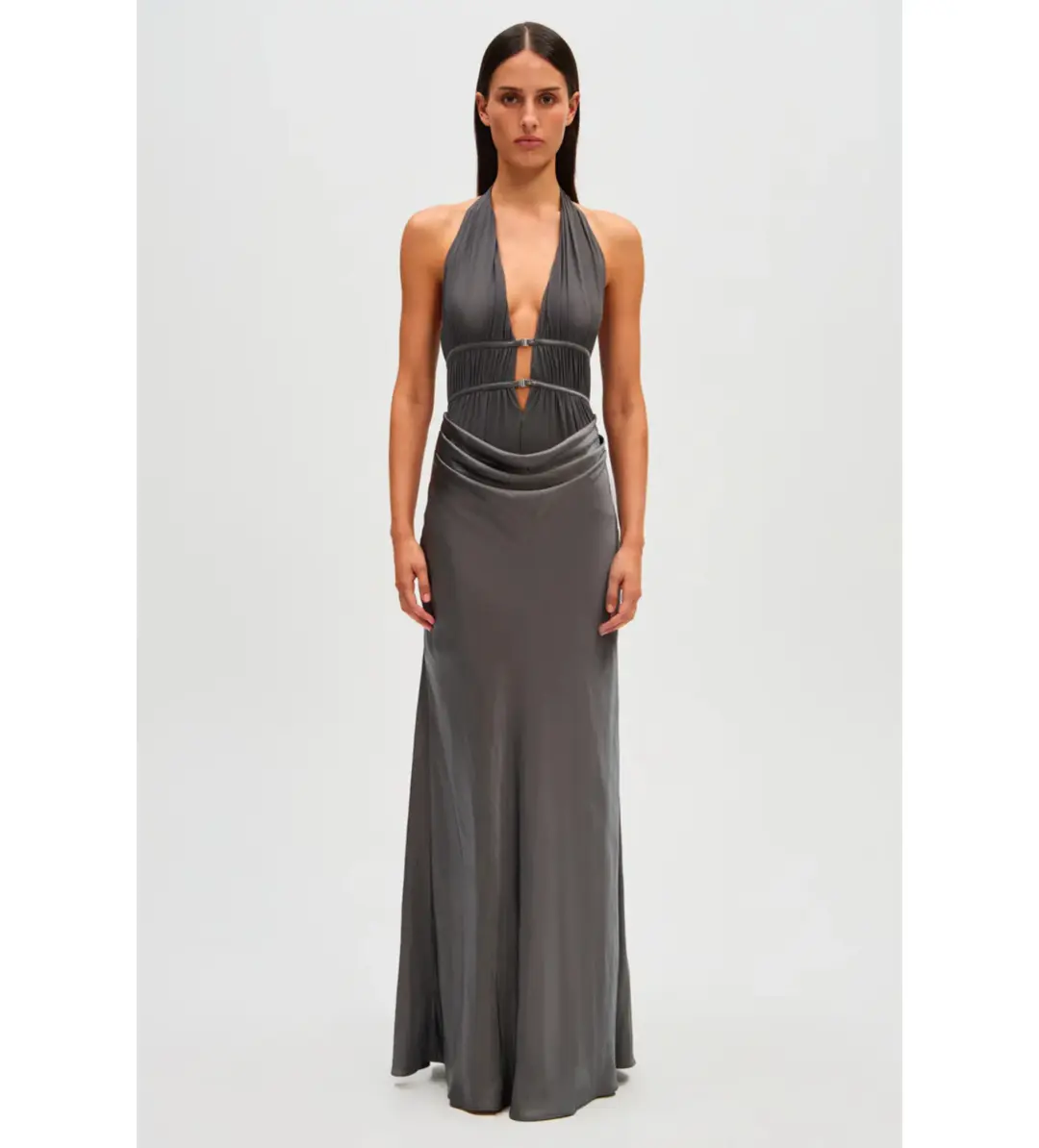 Misha Celine Satin Maxi Dress in Pewter Size 6/XS for rent on The Volte - main image
