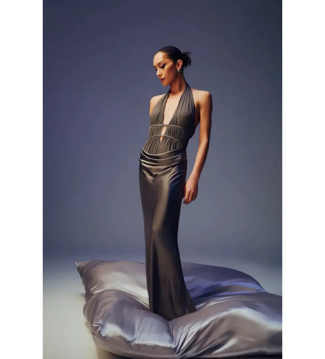 Misha Celine Satin Maxi Dress in Pewter Size 6/XS for rent on The Volte - main image