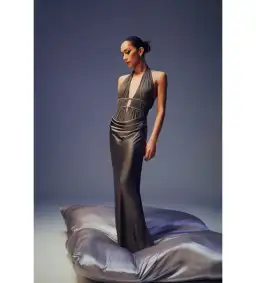 Misha Celine Satin Maxi Dress in Pewter Size 6/XS for rent on The Volte - image 6