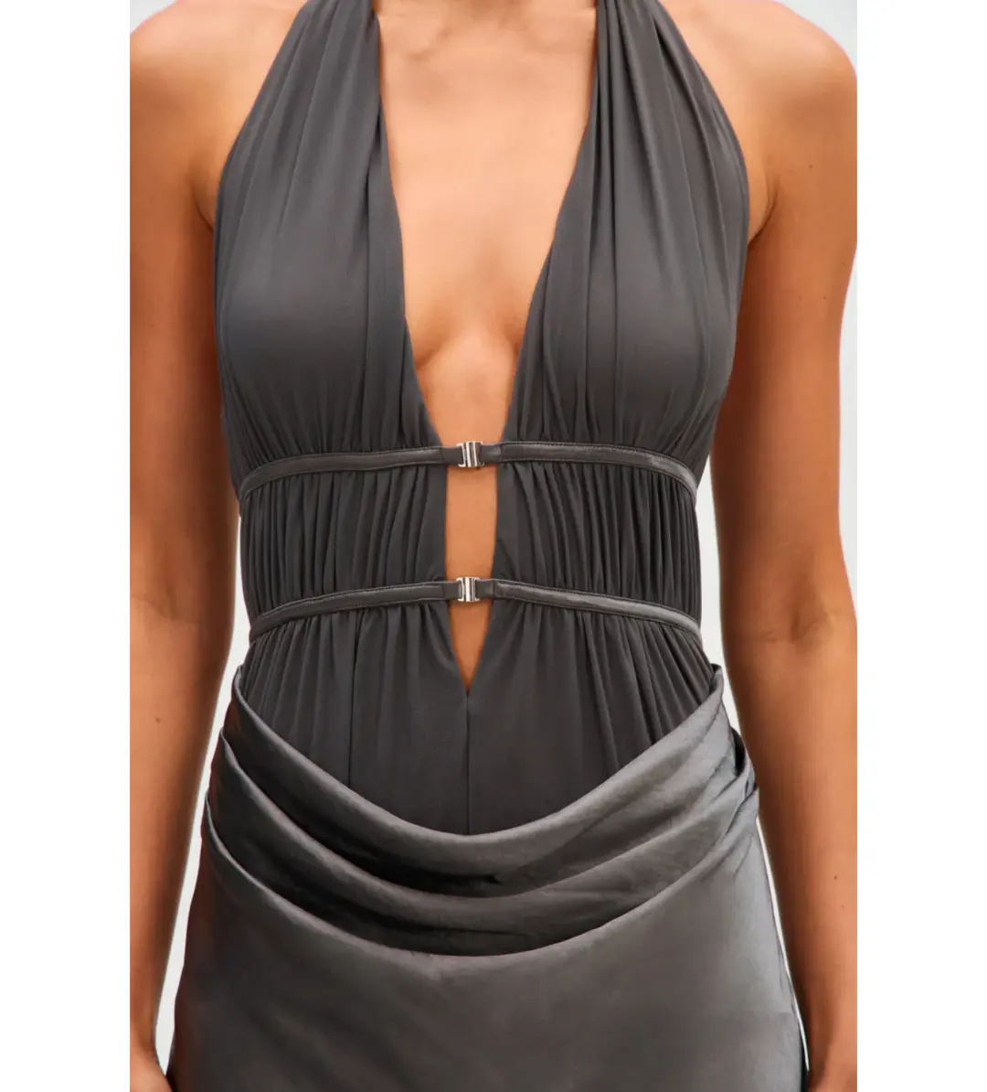 Misha Celine Satin Maxi Dress in Pewter Size 6/XS for rent on The Volte - main image