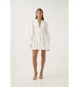 Aje Fallingwater Ruched Mini Dress in Ivory Size AU 14