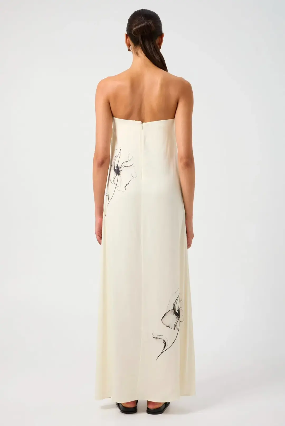 Third Form Dream State Strapless Maxi Dress Cream/Black Print Size 12 for rent on The Volte - main image