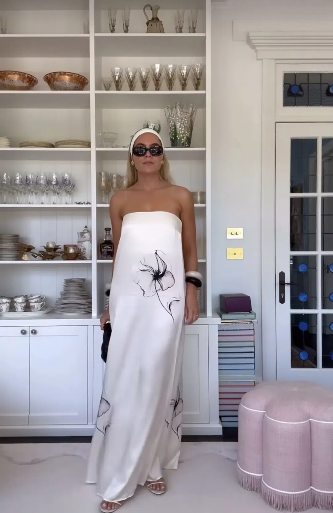 Third Form Dream State Strapless Maxi Dress Cream/Black Print Size 12 for rent on The Volte - main image