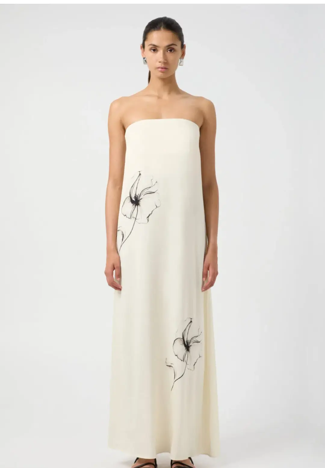 Third Form Dream State Strapless Maxi Dress Cream/Black Print Size 12 for rent on The Volte - main image
