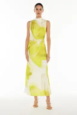 Manning Cartell Levitating Butterflies Drape Midi Dress Yellow/White Print Size 12 for rent on The Volte - image 1