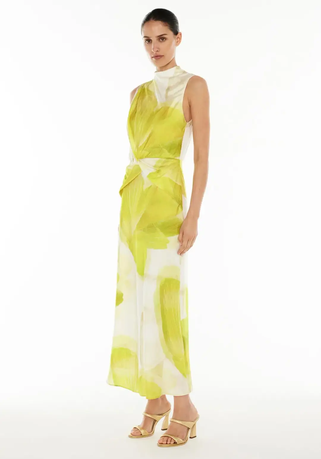 Manning Cartell Levitating Butterflies Drape Midi Dress Yellow/White Print Size 12 for rent on The Volte - main image
