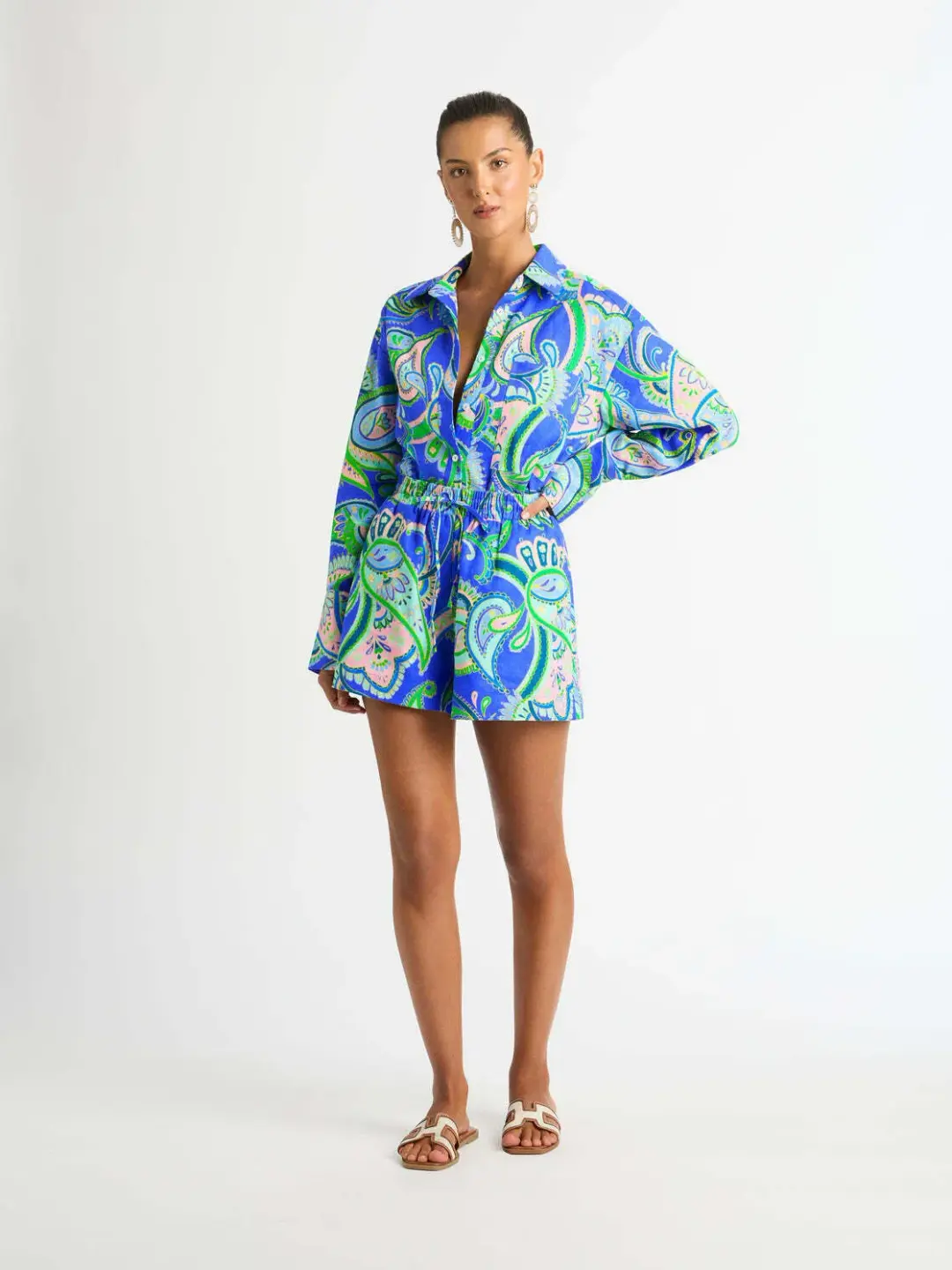 Sheike Balearic Sea Linen Shirt and Short Set Print Size 10 for rent on The Volte - main image