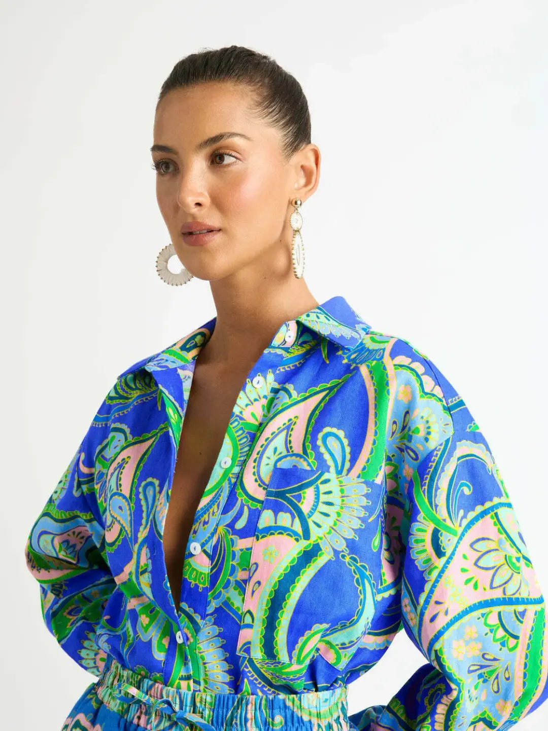 Sheike Balearic Sea Linen Shirt and Short Set Print Size 10 for rent on The Volte - main image