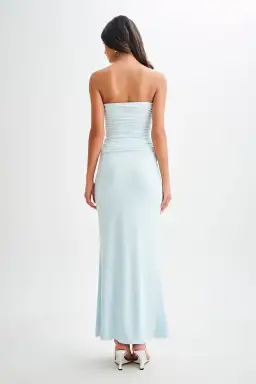 Meshki Winslet Strapless Slinky Longline Top and Bruna Slinky Fishtail Skirt Set in Sky Blue Size S / AU 8 for rent on The Volte - image 3