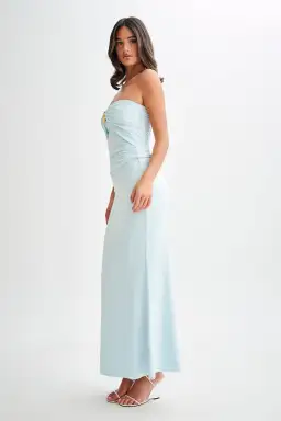 Meshki Winslet Strapless Slinky Longline Top and Bruna Slinky Fishtail Skirt Set in Sky Blue Size S / AU 8 for rent on The Volte - image 2